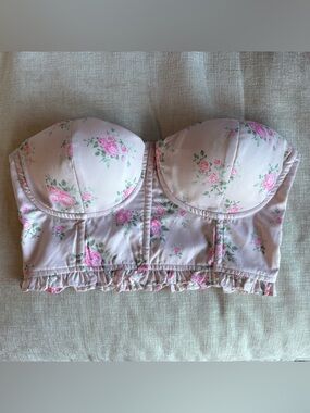 NWOT Coquette Pink Floral Strapless Corset Top with Ruffles Altar’d State